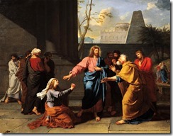 XIR182600 Christ and the Canaanite Woman, 1783-84 (oil on canvas) by Drouais, Jean-Germain (1763-1788); 114x146 cm; Louvre, Paris, France; (add.info.: Le Christ et la Cananeenne; pleading for him to heal her sick daughter; the disciples told him not to as she was not an Israelite; scene from the Gospel of St. Matthew;); Giraudon; French,  out of copyright